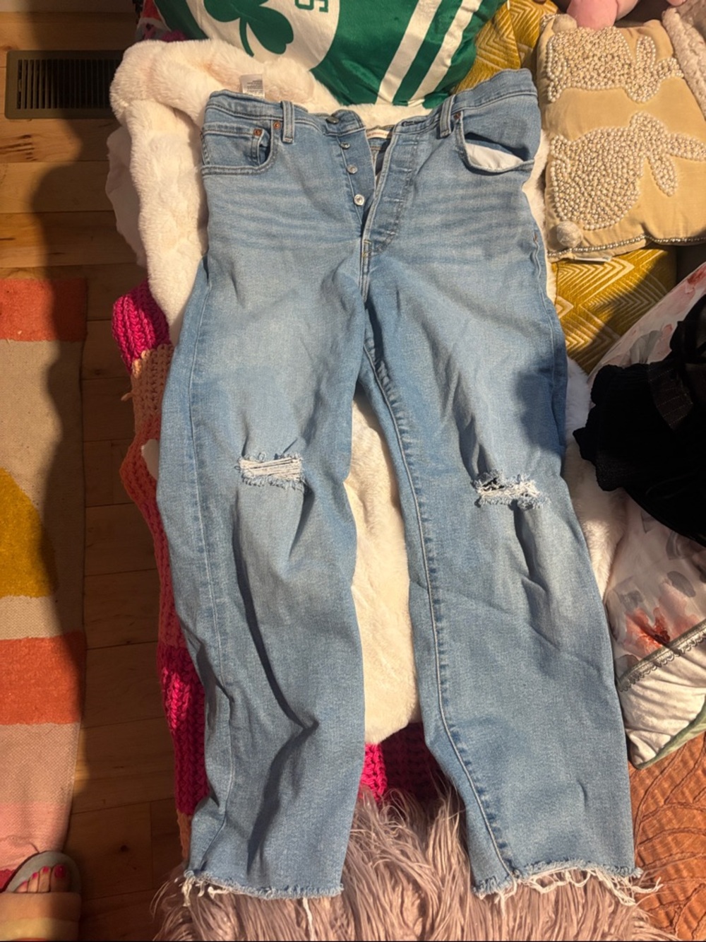 Levi's Light Blue Distressed Straight-Leg Jeans